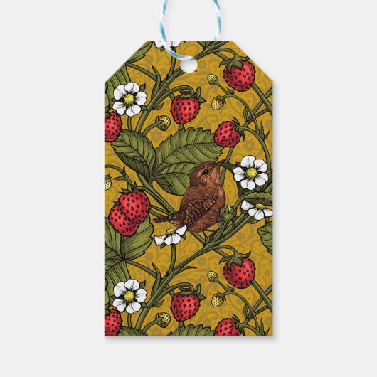 Früchte und Erdbeeren auf Mustrard Geschenkanhänger (Vorderseite)
