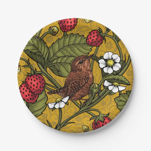 Früchte und Erdbeeren auf Mustrard Pappteller (Vorderseite)