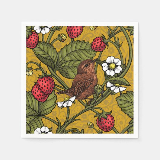 Früchte und Erdbeeren auf Mustrard Serviette (Vorderseite)