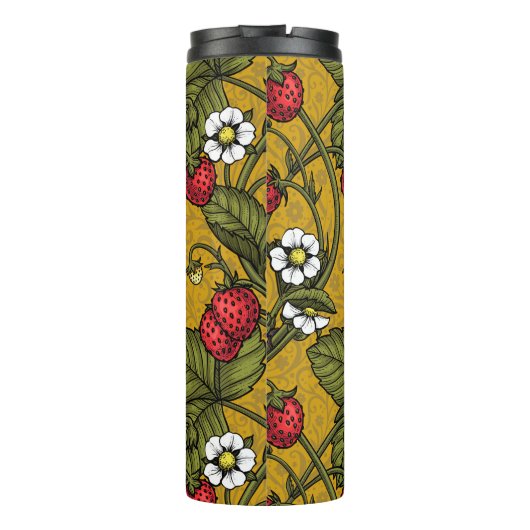 Früchte und Erdbeeren auf Mustrard Thermosbecher (Rückseite)