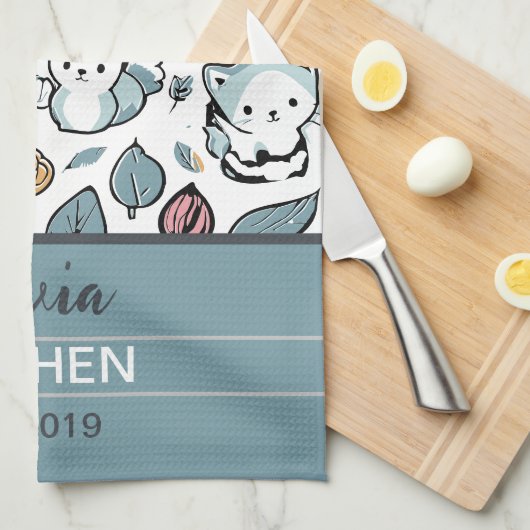 Früchte und Katzen Geschirrtuch (Viertel Falte)