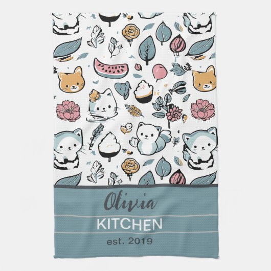 Früchte und Katzen Geschirrtuch (Vertikal)