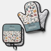 Früchte und Katzen Ofenhandschuh & Topflappen-Set (Vorderseite/Rückseite)