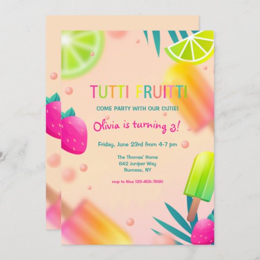 Früchte und Popsikel im Sommer Einladung (Vorne/Hinten)