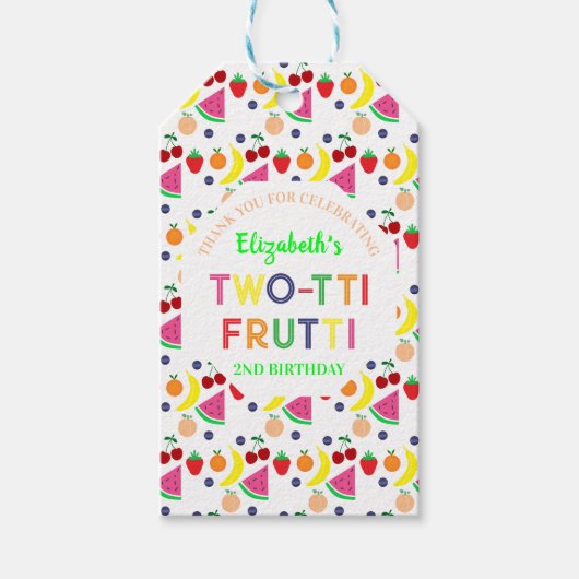 Früchte Zwei-tti Frutti 2. Geburtstag Geschenkanhänger (Vorderseite)