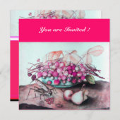 FRUCHTEN DER SAISON / STRAWBERRIES, PEARS Fuchsia  Einladung (Vorne/Hinten)