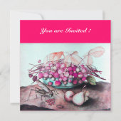 FRUCHTEN DER SAISON / STRAWBERRIES, PEARS Fuchsia  Einladung (Vorderseite)