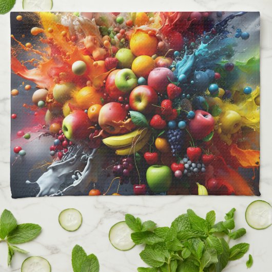 Fruchtexplosion Geschirrtuch (Gefaltet)