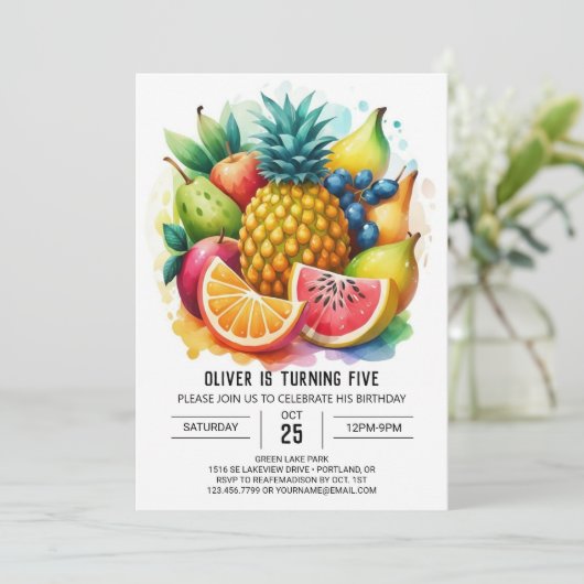 Fruchtig essbare Apple Birthday Einladung (Stehend Vorderseite)