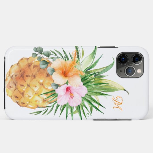 Fruchtige Ananas und Hibiskus mit Monogramm Case-Mate iPhone Hülle (Rückseite (Horizontal))