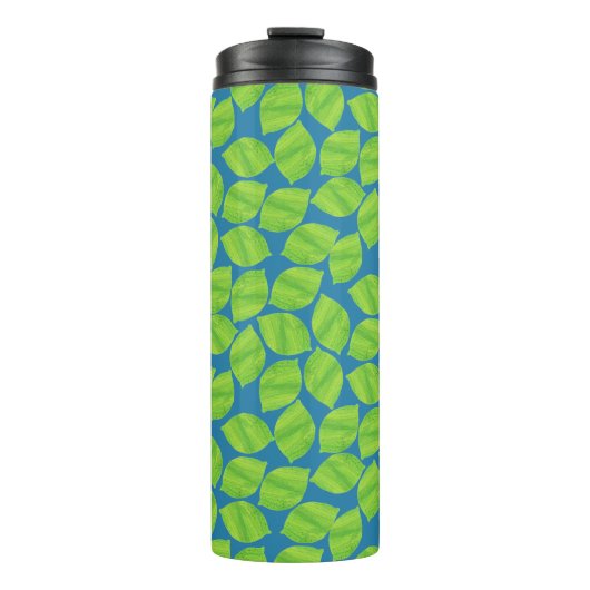 Fruchtige grüne Grenzen auf blauem Hintergrund, um Thermosbecher (Vorderseite)