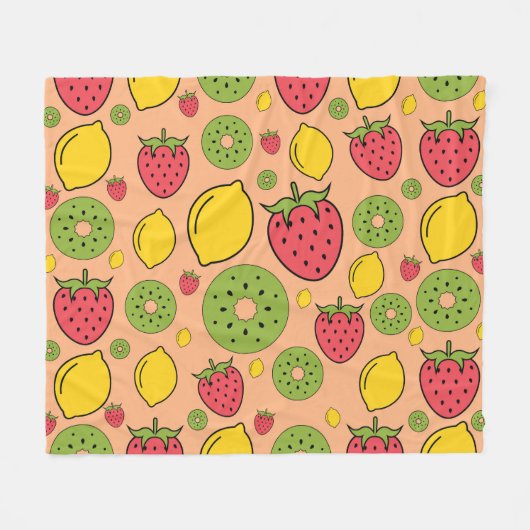Fruchtige Tapete: Erdbeeren, Zitronen, Kiwis. Fleecedecke (Vorderseite (Horizontal))