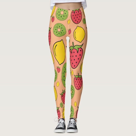 Fruchtige Tapete: Erdbeeren, Zitronen, Kiwis. Leggings (Vorderseite)