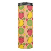 Fruchtige Tapete: Erdbeeren, Zitronen, Kiwis. Thermosbecher (Rückseite)