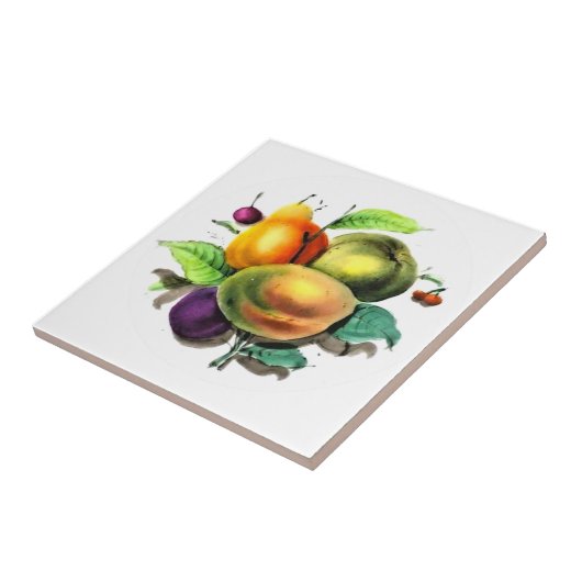 Fruchtkünstlerbirne, grüner Apfel, Pflaumenschwanz Fliese (Seite)