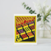 Fruchtladen - Hellrotes Vintages WPA-Poster Postkarte (Stehend Vorderseite)