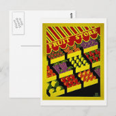 Fruchtladen - Hellrotes Vintages WPA-Poster Postkarte (Vorne/Hinten)