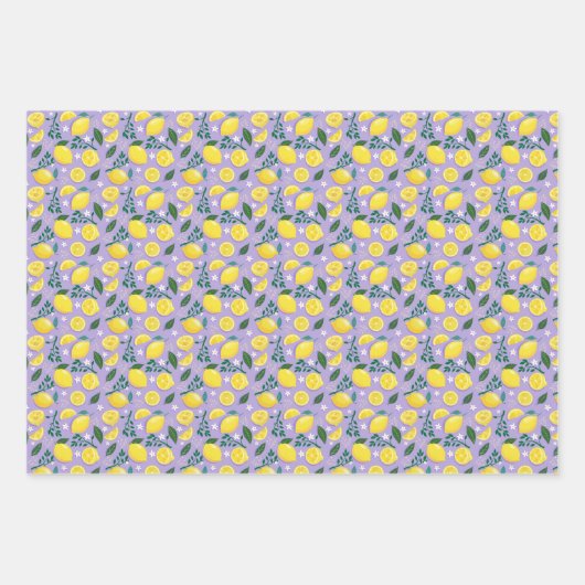 Fruchtlemonen auf hellrosa, lilac und Sky Blue Geschenkpapier Set (Vorderseite 3)