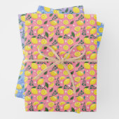 Fruchtlemonen auf hellrosa, lilac und Sky Blue Geschenkpapier Set (Beispiel)