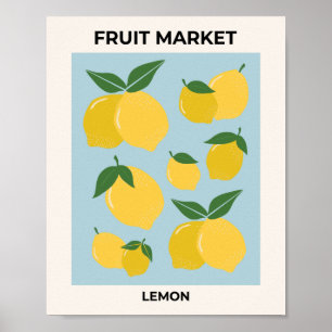 Fruchtmarkt Lemon Print Vintag Food Art Blue Poster