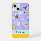 Fruchtmemphis-Muster Lila iPhone 15 Hülle (Rückseite)