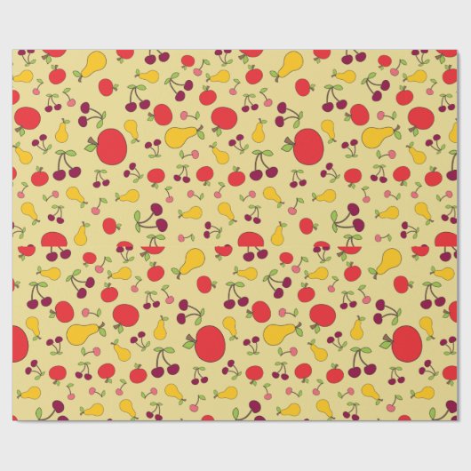 Fruchtmuster Äpfel Kirschen und Birnen Geschenkpapier (Flach)