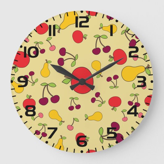 Fruchtmuster Äpfel Kirschen und Birnen Große Wanduhr (Vorderseite)