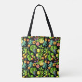 Fruchtmuster auf schwarzem Hintergrund Tasche (Rückseite)