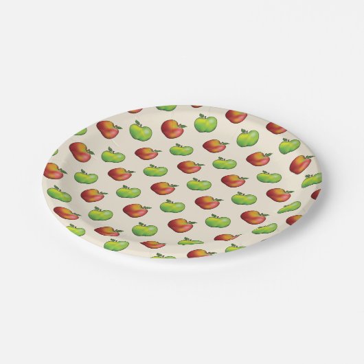 Fruchtmuster aus rotem und grünem Apfel Pappteller (Schrägansicht)