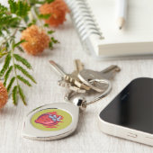 Fruchtmuster Erdbeeren auf Gold Electrinics Schlüsselanhänger (Seite)