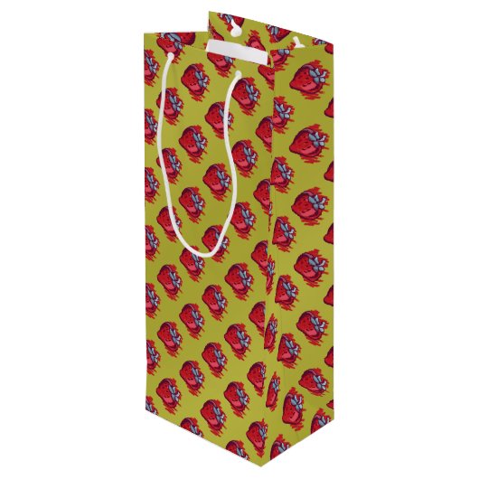 Fruchtmuster Erdbeeren auf Gold Party Stuff Geschenktüte Für Weinflaschen (Rückseite Schrägansicht)