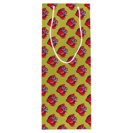 Fruchtmuster Erdbeeren auf Gold Party Stuff Geschenktüte Für Weinflaschen (Rückseite)