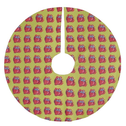 Fruchtmuster Erdbeeren auf Gold Party Stuff Polyester Weihnachtsbaumdecke (Vorderseite)