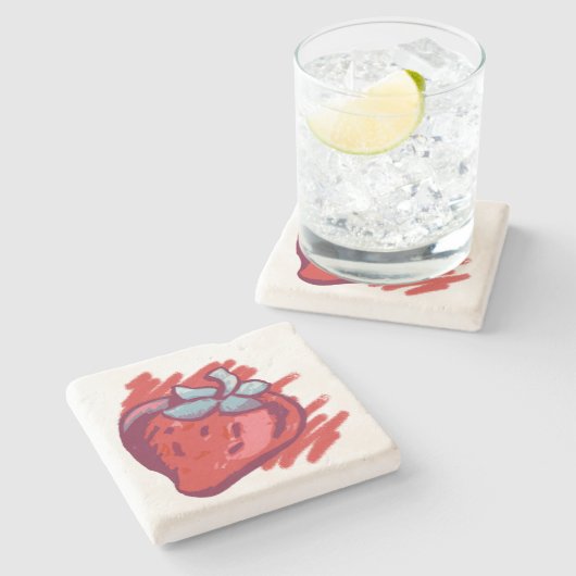 Fruchtmuster Erdbeeren auf Gold Party Stuff Steinuntersetzer (Seitenansicht)