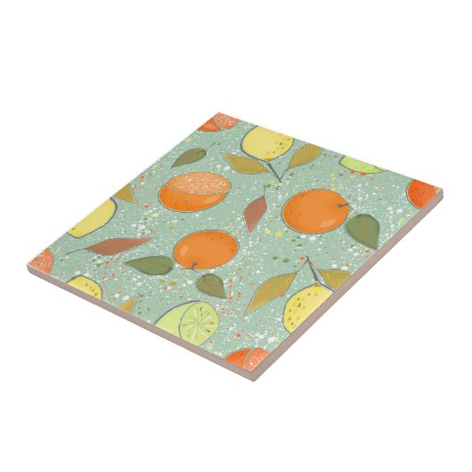 Fruchtmuster mit Zitronen, Orangen Fliese (Seite)