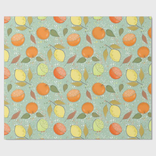 Fruchtmuster mit Zitronen, Orangen Geschenkpapier (Flach)