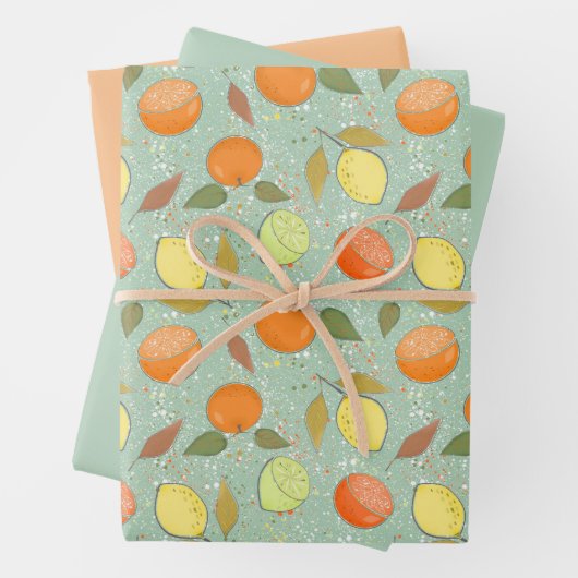 Fruchtmuster mit Zitronen, Orangen Geschenkpapier Set (Beispiel)