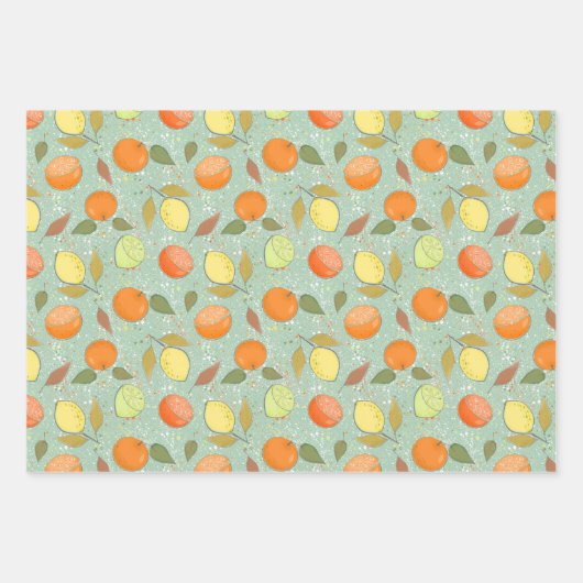 Fruchtmuster mit Zitronen, Orangen Geschenkpapier Set (Vorderseite)