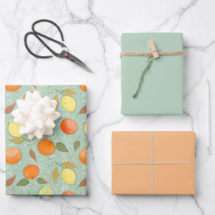 Fruchtmuster mit Zitronen, Orangen Geschenkpapier Set