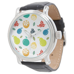 Fruchtmuster, Pflaume, Orange, Zitrone, Birne, Apf Armbanduhr