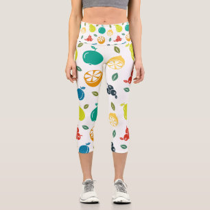 Fruchtmuster, Pflaume, Orange, Zitrone, Birne, Apf Capri Leggings