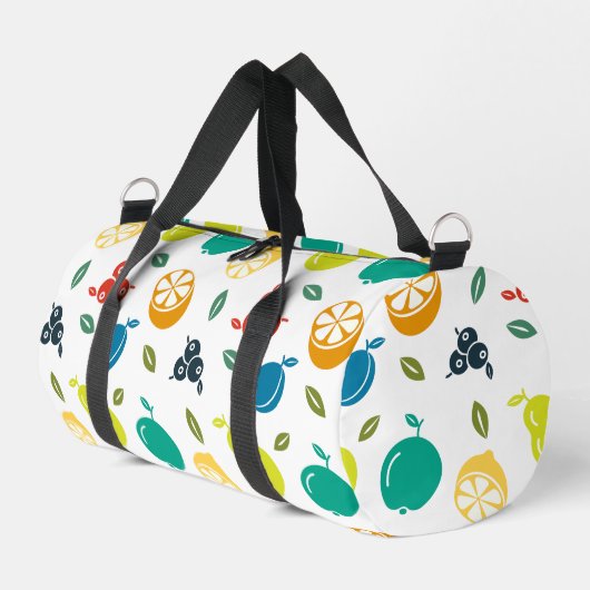 Fruchtmuster, Pflaume, Orange, Zitrone, Birne, Apf Duffle Bag (Linke Seite)