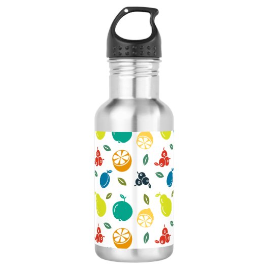 Fruchtmuster, Pflaume, Orange, Zitrone, Birne, Apf Edelstahlflasche (Vorderseite)