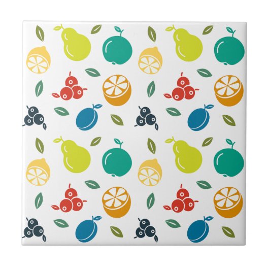 Fruchtmuster, Pflaume, Orange, Zitrone, Birne, Apf Fliese (Vorderseite)