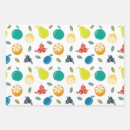 Fruchtmuster, Pflaume, Orange, Zitrone, Birne, Apf Geschenkpapier Set (Vorderseite 3)
