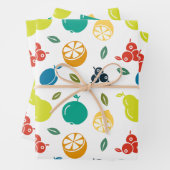 Fruchtmuster, Pflaume, Orange, Zitrone, Birne, Apf Geschenkpapier Set (Beispiel)