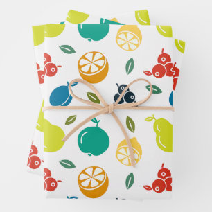 Fruchtmuster, Pflaume, Orange, Zitrone, Birne, Apf Geschenkpapier Set