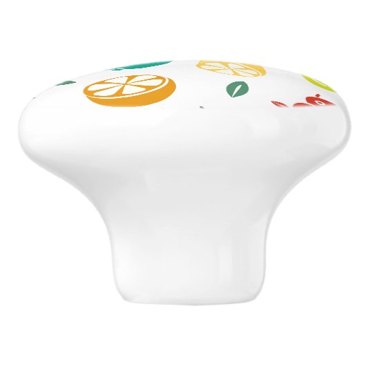 Fruchtmuster, Pflaume, Orange, Zitrone, Birne, Apf Keramikknauf (Seitenansicht)