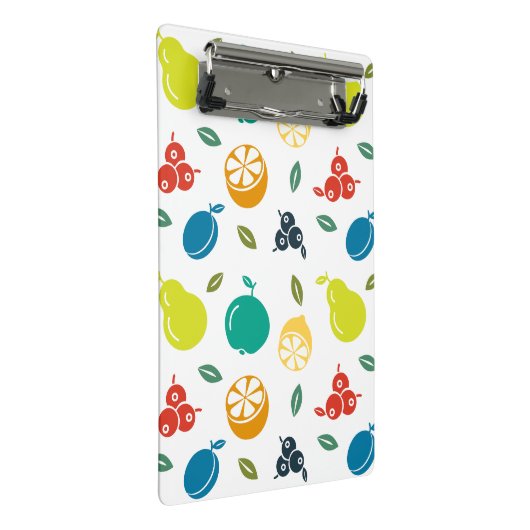 Fruchtmuster, Pflaume, Orange, Zitrone, Birne, Apf Mini Klemmbrett (Schrägansicht)