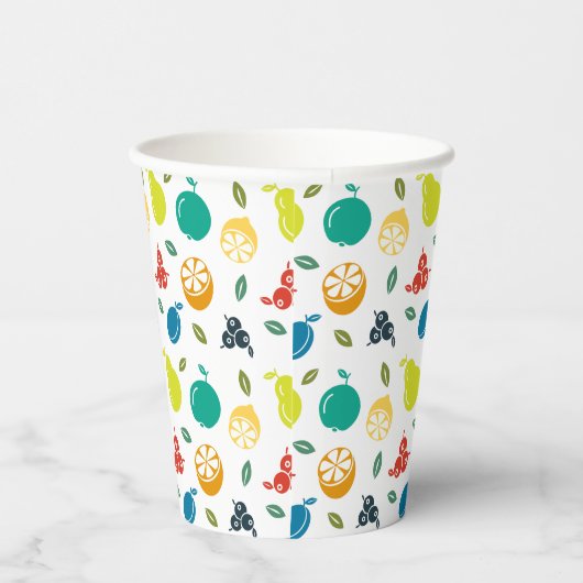 Fruchtmuster, Pflaume, Orange, Zitrone, Birne, Apf Pappbecher (Rechts)
